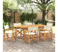Ordellia Lot de 6 chaises de jardin pliantes, en bois d'acacia, en tissu, 54 x 53,5 x 85,5 cm, blanches, crèmes, pour balcon, terrasse et camping, peu encombrantes