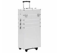Ordellia Mallette cosmétique en aluminium argenté 37 x 22 x 78 cm avec 4 niveaux, étagères extensibles et roulettes amovibles, organisateur pour trousse de maquillage, trousse de toilette, trousse de