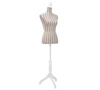 Ordellia Mannequin de couture pour femme en lin avec rayures, avec trépied, réglable de 133 à 168 cm, design de mode pour studios de mode