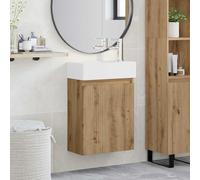 Ordellia Meuble de salle de bain en chêne Artisan avec lavabo et mitigeur, montage mural, espace de rangement, porte, étagère, meuble de salle de bain pour invités WC et salle de bain