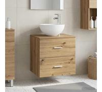 Ordellia Meuble lavabo Mural chêne Artisanal avec Vasque, Armoire Rangement Salle Bain Suspendu, Cache Siphon et Tuyau, 2 tiroirs, 49,5 x 35 x 63 cm pour aménager Un Espace Moderne et Pratique