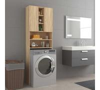 Ordellia Meuble pour Machine à Laver sèche séchoir buanderie chêne Sonoma 64x25,5x190 cm avec 2 Portes 9 Compartiments Support supporte Dispositif Fixation Murale