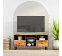 Ordellia Meuble TV 100 x 33 x 46 cm en bois de manguier massif et matériau du bois, avec 2 tiroirs, pour salon, chambre à coucher, centre de divertissement robuste