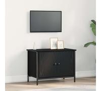 Ordellia Meuble TV, aspect chêne, noir, 60 x 35 x 45 cm, en matériau dérivé du bois, console multimédia avec 2 portes, centre de divertissement pour salon, chambre à coucher