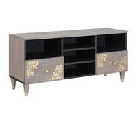 Ordellia Meuble TV avec étagère gris en bois massif de mangue, 100 x 33 x 46 cm, rangement multimédia avec tiroir, gestion des câbles, étagère pour rack hi-fi, salon et home cinéma