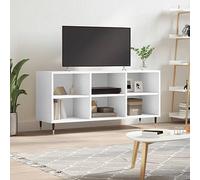 Ordellia Meuble TV blanc 103,5 x 30 x 50 cm, matériau bois avec 6 compartiments, support TV stable pour salon, chambre à coucher et centre de divertissement