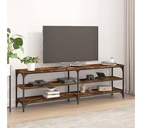 Ordellia Meuble TV chêne fumé Bois d'ingénierie 160x30x50 cm, Buffet Bas Industriel avec étagères Ouvertes, Cadre Fer Stable, Pieds réglables pour Salon et Chambre