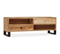 Ordellia Meuble TV en bois massif Mango - 120 x 30 x 40 cm - Peint à la main - Meuble bas vintage avec 2 étagères et 2 tiroirs - Table multimédia robuste pour salon