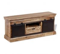 Ordellia Meuble TV en bois massif mangue 110 x 30 x 45 cm - Style industriel - Avec 2 portes coulissantes en fer - Fait à la main - Pour salon et chambre à coucher