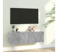 Ordellia Meuble TV gris béton 100 x 30 x 30 cm, support multimédia robuste pour salon, élégant centre de divertissement avec 2 portes battantes, montage mural, console TV