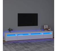 Ordellia Meuble TV moderne avec éclairage LED, 270 cm de large, blanc, console multimédia pour salon, matériau en bois solide, centre de divertissement, grand espace de rangement