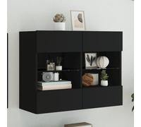 Ordellia Meuble TV mural noir avec éclairage LED RVB - 78,5 x 30 x 60,5 cm - Console flottante avec 2 étagères en verre pour salon et chambre à coucher