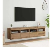 Ordellia Meubles TV muraux en Bois d'ingénierie chêne Artisanal 80 x 30 x 40 cm 2 pcs avec éclairage LED USB, Rangement avec Portes charnières pour Salon et Chambre organisé