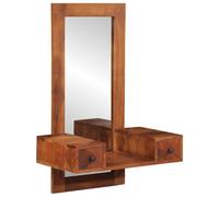 Ordellia Miroir Mural avec tiroirs en Bois Massif d'acacia 60x33x90 cm Design Vintage élégant pour Chambre, Salon, Salle de Bain avec éclairage LED Lumineux et Cadre asymétrique Rond ou Ovale
