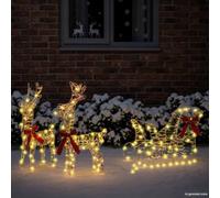 Ordellia Ornement de Noël traîneau tiré par Un Renne Blanc Chaud 30 x 12 x 54,5 cm avec éclairage LED USB pour décoration intérieure et extérieure, Ambiance Festive et chaleureuse