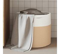 Ordellia Panier de rangement beige blanc Ø 40 x 35 cm corde en coton tressé avec poignées design pliable pour ranger le salon, la chambre à coucher, la salle de bain, la cuisine