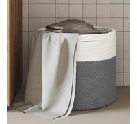 Ordellia Panier de rangement tressé en coton gris et blanc, Ø 40 x 35 cm, design pliable avec poignées pour salon, chambre à coucher, salle de bain, cuisine, couloir, organiseur pour linge, jouets et