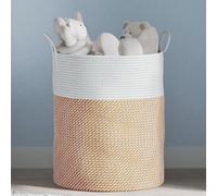 Ordellia Panier de rangement tressé marron blanc en cordes de coton Ø 38 x 46 cm Design pliable avec poignées pour l'ordre dans le salon, la chambre à coucher