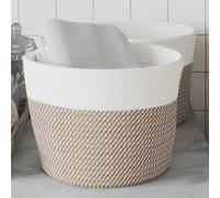 Ordellia Paniers de Rangement 2 pièces Marron Blanc Ø24x18 cm Coton, corbeilles décoratives Pliables pour Linge Jouets Fruits, Stockage, Salle de Bain Cuisine Salon, tressé Naturel