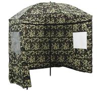 Ordellia Parapluie de pêche camouflage en polyester Oxford 300 x 240 cm avec toit inclinable et parois latérales zippées, imperméable, protection UV, coupe-vent, pour jardin, terrasse, extérieur et