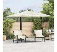 Ordellia Parasol de Jardin Blanc avec mât en Acier 48 mm 246x246x230 cm, Toile Polyester 100%, système à manivelle, Base Croix 100x100 cm, Protection Soleil UV Pluie pour terrasse Balcon extérieur