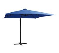 Ordellia Parasol de Jardin déporté inclinable avec mât en Acier et Toile Polyester Bleu azuré 250x250 cm, 24 LED solaires intégrées, Base croisée Stable, manivelle Facile