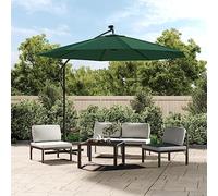 Ordellia Parasol déporté Vert avec éclairage LED, Toile Polyester 300 cm résistante UV, Poteau métal Solide, Base croisée Stable, manivelle Facile, idéal terrasse Jardin extérieur Patio Piscine