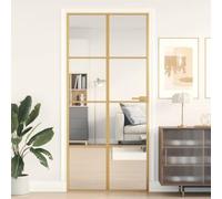 Ordellia Porte intérieure fine dorée, 93 x 201,5 cm, cadre en aluminium avec insert en verre et joints pour salon, design moderne, protection anti-effraction et insonorisation