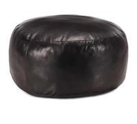 Ordellia Pouf noir en cuir de chèvre véritable - 60 x 30 cm - Fabriqué à la main - Rembourrage en coton - Look vintage - Pour salon et chambre à coucher