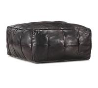 Ordellia Pouf noir en cuir de chèvre véritable - 60 x 60 x 30 cm - Fabriqué à la main - Rembourrage en coton - Look vintage - Tabouret repose-pieds - Pour salon, chambre à coucher, couloir
