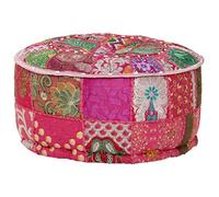 Ordellia Pouf rond en coton fait à la main en patchwork - 40 x 20 cm - Rose - Tabouret rembourré comme tabouret repose-pieds, ottoman pour salon, fauteuil, canapé et couloir