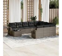 Ordellia Salon de Jardin 11 pcs en résine tressée Gris, Coussins, Set d Angle avec Table d appoint Pliable, Rangement par Sac résistant à l Eau, détente terrasse