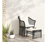 Ordellia Salon de jardin 2 pièces en polyrotin noir avec structure en acier et coussins blancs 65 x 54 x 84 cm Chaise pour terrasse, balcon