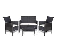 Ordellia Salon de jardin 4 pièces en polyrotin noir, avec coussins blanc crème, 105 x 58 x 84 cm, canapé, pour terrasse et balcon
