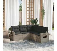 Ordellia Salon de Jardin 5 pcs en résine tressée Grise Claire avec Coussins, Ensemble modulable avec Rangement sous Assise et Table d appoint Pliable pour terrasse et Jardin