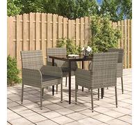 Ordellia Salon de jardin 5 pièces - En polyrotin - Verre trempé - 80 x 80 x 74 cm - Avec coussins - Pour balcon, terrasse - Noir/gris