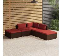Ordellia Salon de Jardin 5 pièces modulable avec Coussins, résine tressée Marron, canapé d Angle, Assise extérieure pour terrasse Balcon Patio, détente près de la Piscine et véranda