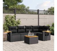 Ordellia Salon de Jardin 6 pcs résine tressée Noire avec Coussins, Ensemble modulaire canapé d Angle et Table d appoint, pour terrasse Patio Balcon, détente extérieure