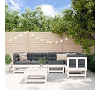 Ordellia Salon de jardin 6 pièces en bois massif blanc massif avec coussins modulables pour terrasse, balcon, extérieur