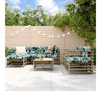 Ordellia Salon de Jardin 7 pcs en Bois de pin imprégné sous Pression avec Coussins, canapé Dangle et Repose Pieds pour terrasse Patio détente en extérieur