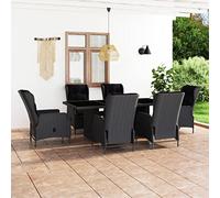 Ordellia Salon de jardin 7 pièces en polyrotin gris foncé, chaises réglables avec coussins, table en verre 200 x 100 cm, pour extérieur, terrasse, balcon