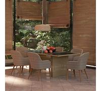 Ordellia Salon de jardin 7 pièces en polyrotin marron, table à manger avec 6 chaises, 200 x 100 cm, meubles d'extérieur pour terrasse, balcon, rotin synthétique résistant aux intempéries, coussins