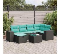 Ordellia Salon de Jardin 7 pièces en résine tressée Noire avec Coussins, Ensemble modulable Angle, Table et Repose Pied, pour terrasse Patio, détente
