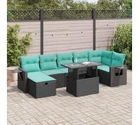 Ordellia Salon de Jardin 8 pcs Gris résine tressée Acacia avec Coussins, Ensemble modulable Dangle et Tabouret, Table d appoint Pliable, pour terrasse Balcon Jardin