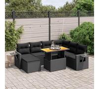 Ordellia Salon de Jardin 8 pcs résine tressée Noire avec Coussins et Table réglable, Ensemble modulaire Angle pour terrasse Balcon Patio, détente et Repas