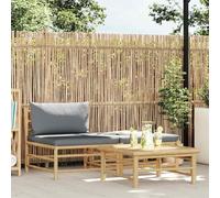 Ordellia Salon de Jardin en Bambou 3 pièces avec Coussins Gris foncé, canapé Module et Pouf Repose Pied, Table d appoint pour terrasse Balcon Patio, détente Confortable