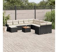 Ordellia Salon de Jardin modulable 12 pièces en résine tressée Noire avec Coussins, canapé Module pour terrasse Patio Balcon, Fauteuil Angle, Pouf, Table Acacia, Assise Confortable extérieure