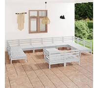 Ordellia Salon de Jardin modulable 13 pièces Blanc en Bois de pin Massif, canapé d’Angle, Table Repose Pied, Assise d’extérieur pour terrasse, Balcon, Patio, détente Repas