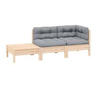 Ordellia Salon de Jardin modulable 3 pcs en Bois de pin Massif, Coussins Gris, canapé Angle et canapé Central, Pouf Table, terrasse Balcon Patio Lounge détente