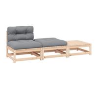 Ordellia Salon de Jardin modulable 3 pièces en Bois de pin Massif avec Coussins Gris, canapé Module terrasse extérieur, Fauteuil Angle, Pouf, Assise Confortable pour Balcon Patio véranda Piscine